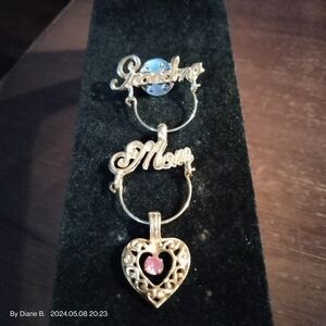 Gold Grandma, Mom, and a Heart Charm Holder Pin